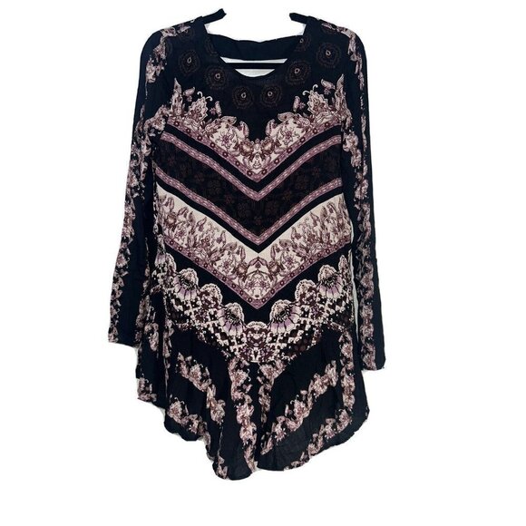 FREE People Bohemian Dress Low Back Sheath Dress Ruffle Bottom Long Sleeve 1C - Picture 1 of 8